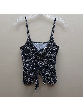 Juniper Blu Ditsy Floral Print Front Tie Crop Top Black Size Medium NWT